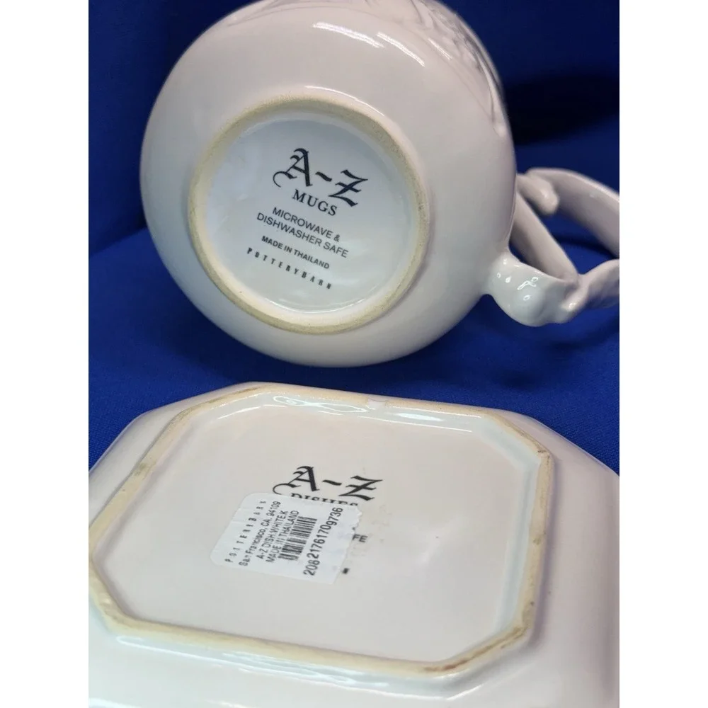 Pottery Barn A ~ Z Mug Monogram K Cream Ceramic Mug And Tidbit Plate EUC!